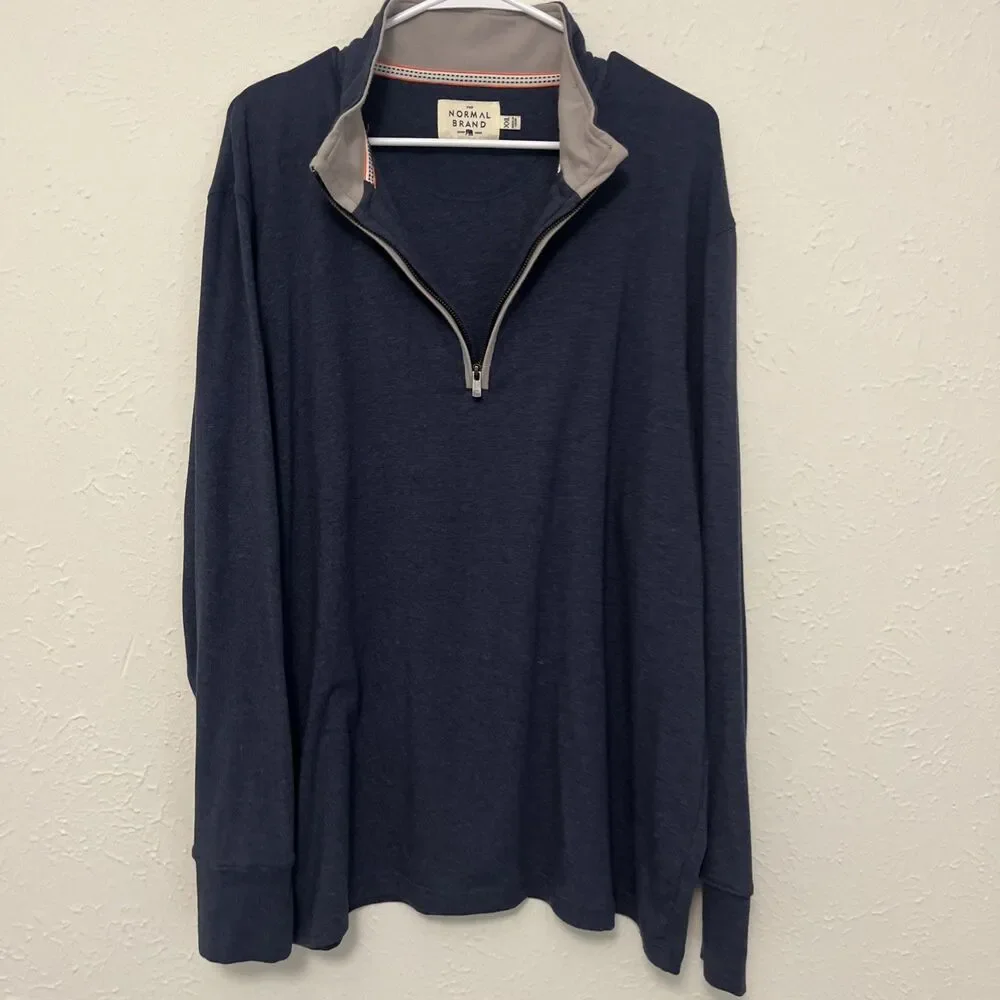 THE NORMAL BRAND Men's Puremeso Weekend 1/4 Zip Sweater Navy Blue Size XXL/2XL